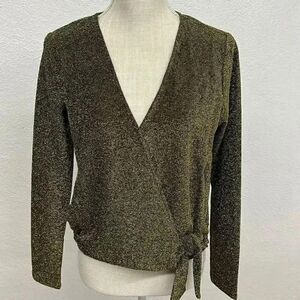 NWT Michael Kors Faux Tie Wrap Black/Gold Blouse